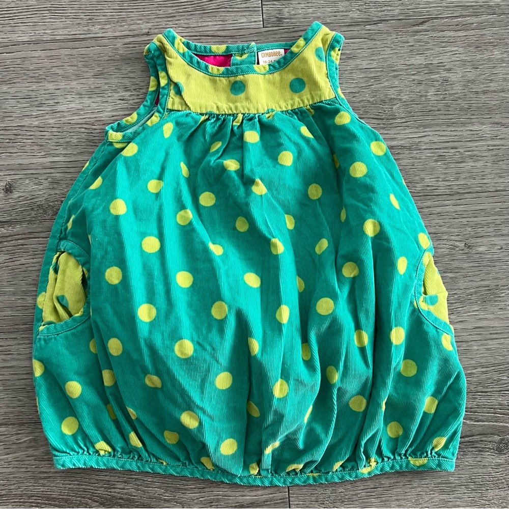 Gymboree Toddler Corduroy Dress Polka Dot Green and Yellow Cotton 18-24 month